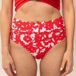 NWT! Nani Swimwear Leilani Mid-Rise Red Floral Full-Coverage Bikini Bottom